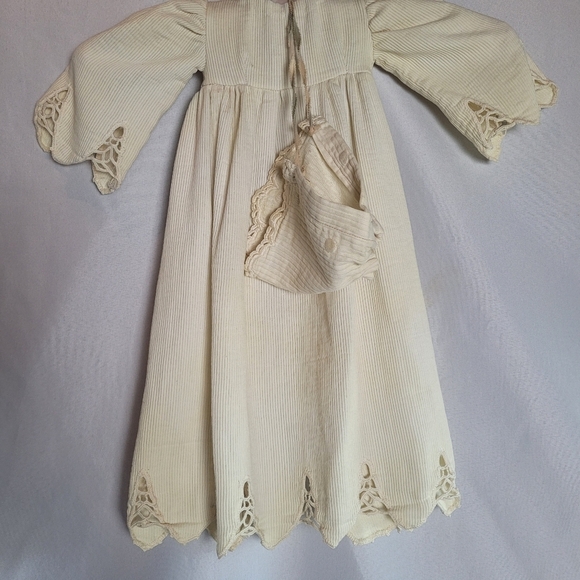 Vintage Handmade Dress Infant Doll Corduroy With Bonnet - Picture 1 of 12